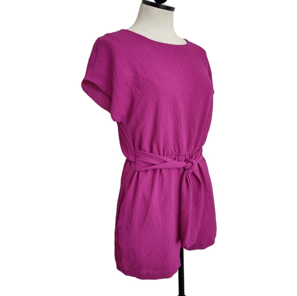 Grayson Magenta Cap Sleeve Shorts Romper Fully Lined Elastic & Tie Waist Size S - Picture 2 of 12